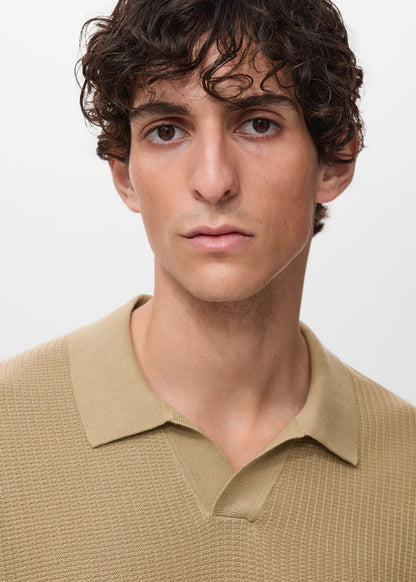 Textured Knit Polo Shirt - Beige