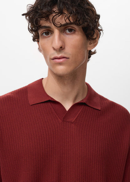 Textured Knit Polo Shirt - Red