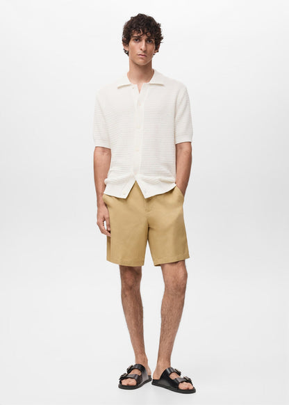 Crochet Knit Openwork Polo Shirt - White