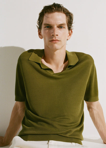 Textured Knit Polo Shirt - Green