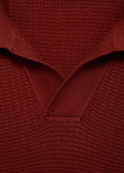 Textured Knit Polo Shirt - Red