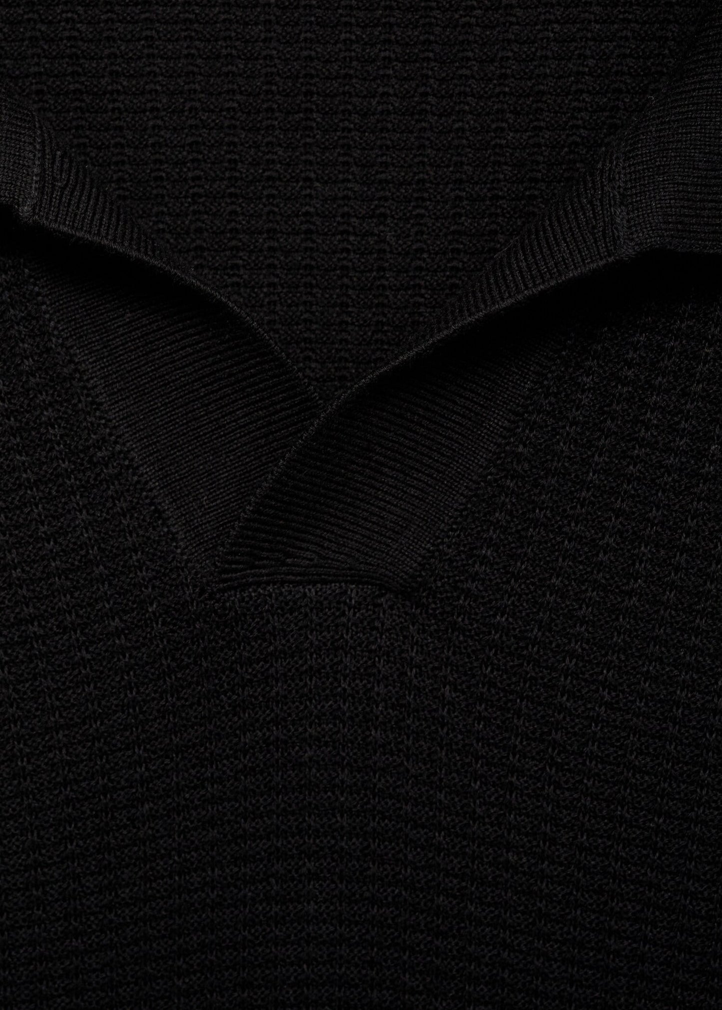 Textured Knit Polo Shirt - Black