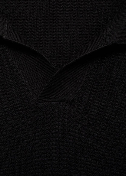 Textured Knit Polo Shirt - Black