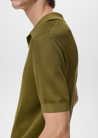 Textured Knit Polo Shirt - Green