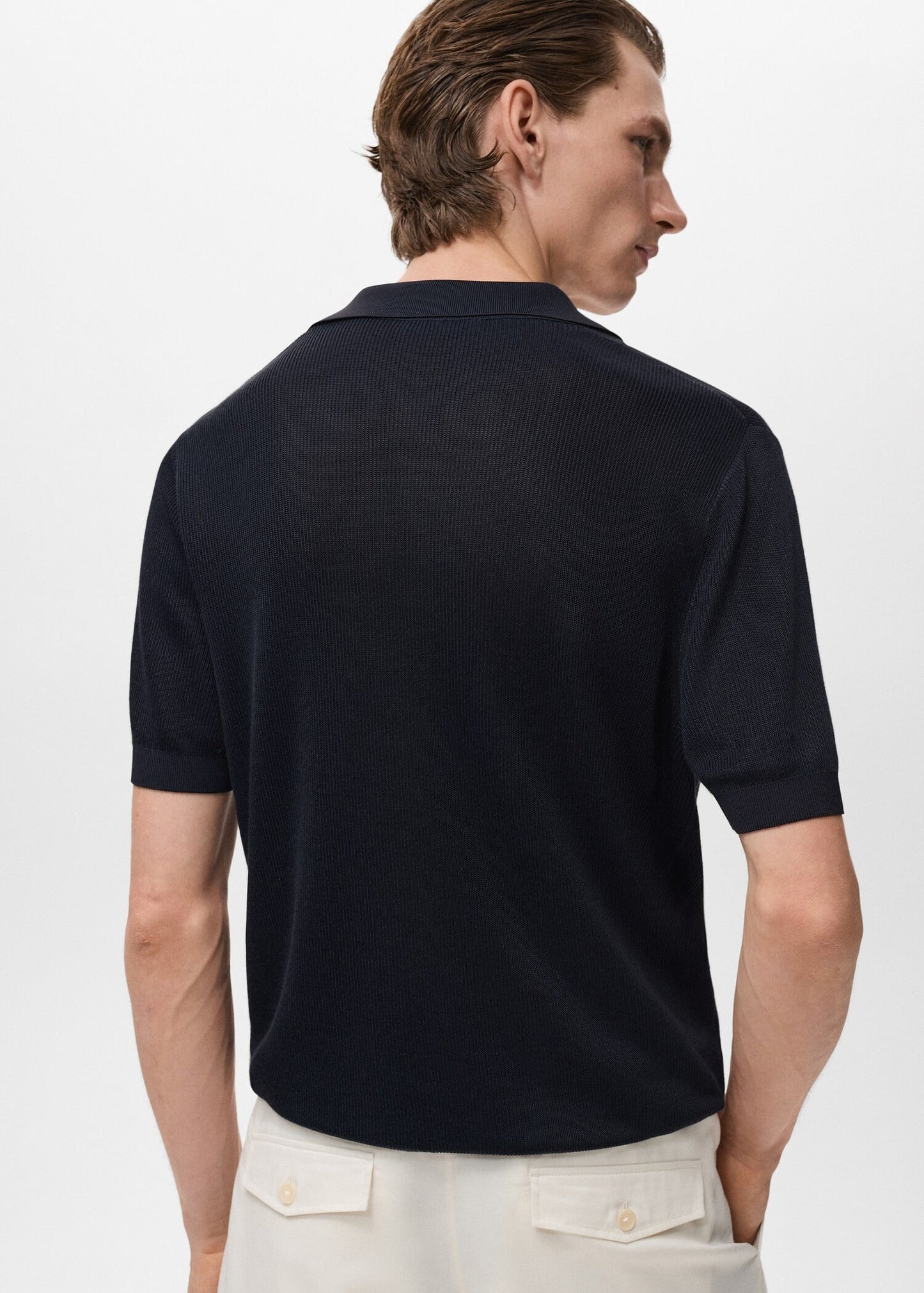 Textured Knit Polo Shirt - Navy Blue