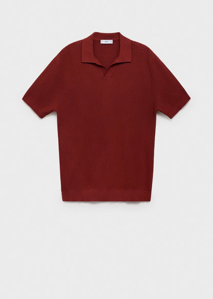 Textured Knit Polo Shirt - Red