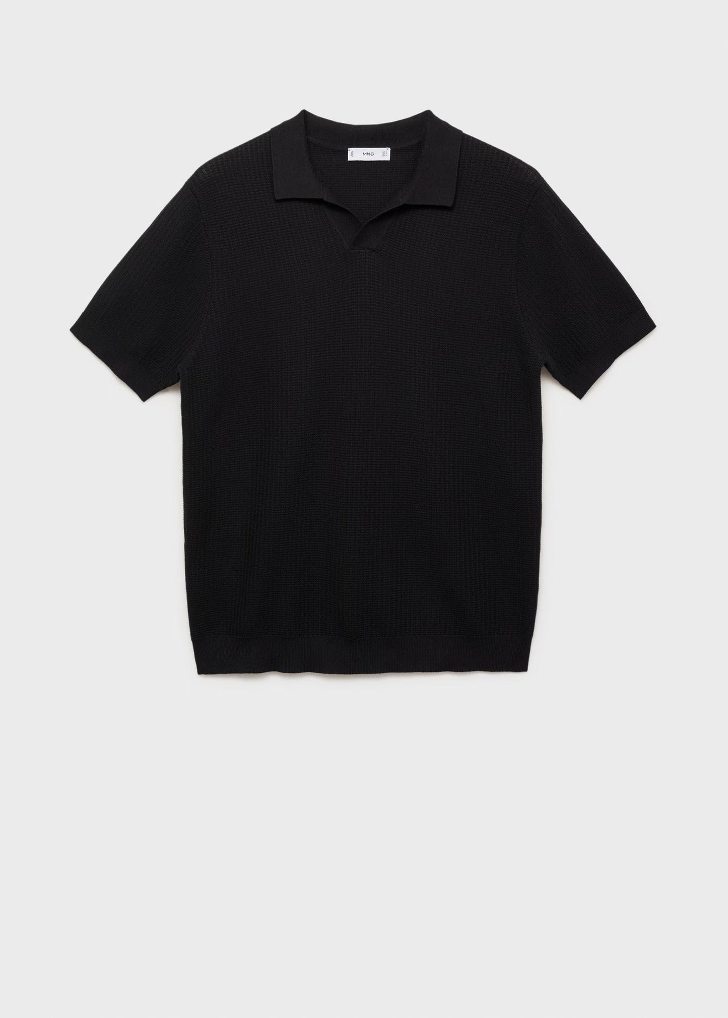 Textured Knit Polo Shirt - Black
