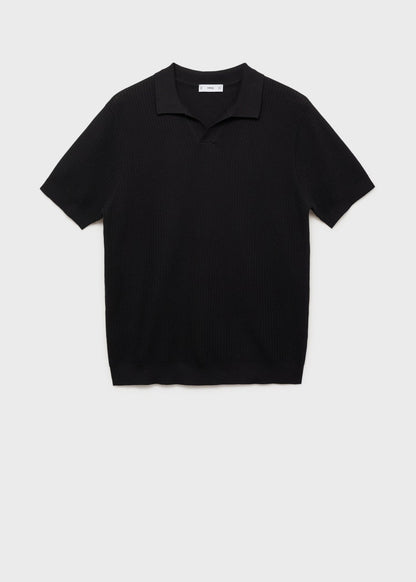Textured Knit Polo Shirt - Black