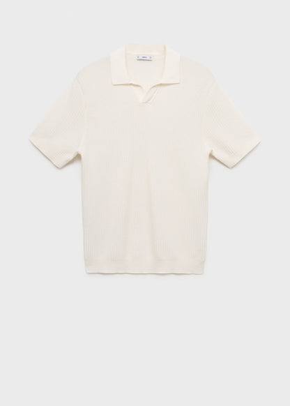 Textured Knit Polo Shirt - White
