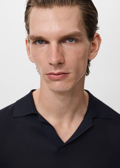 Textured Knit Polo Shirt - Navy Blue