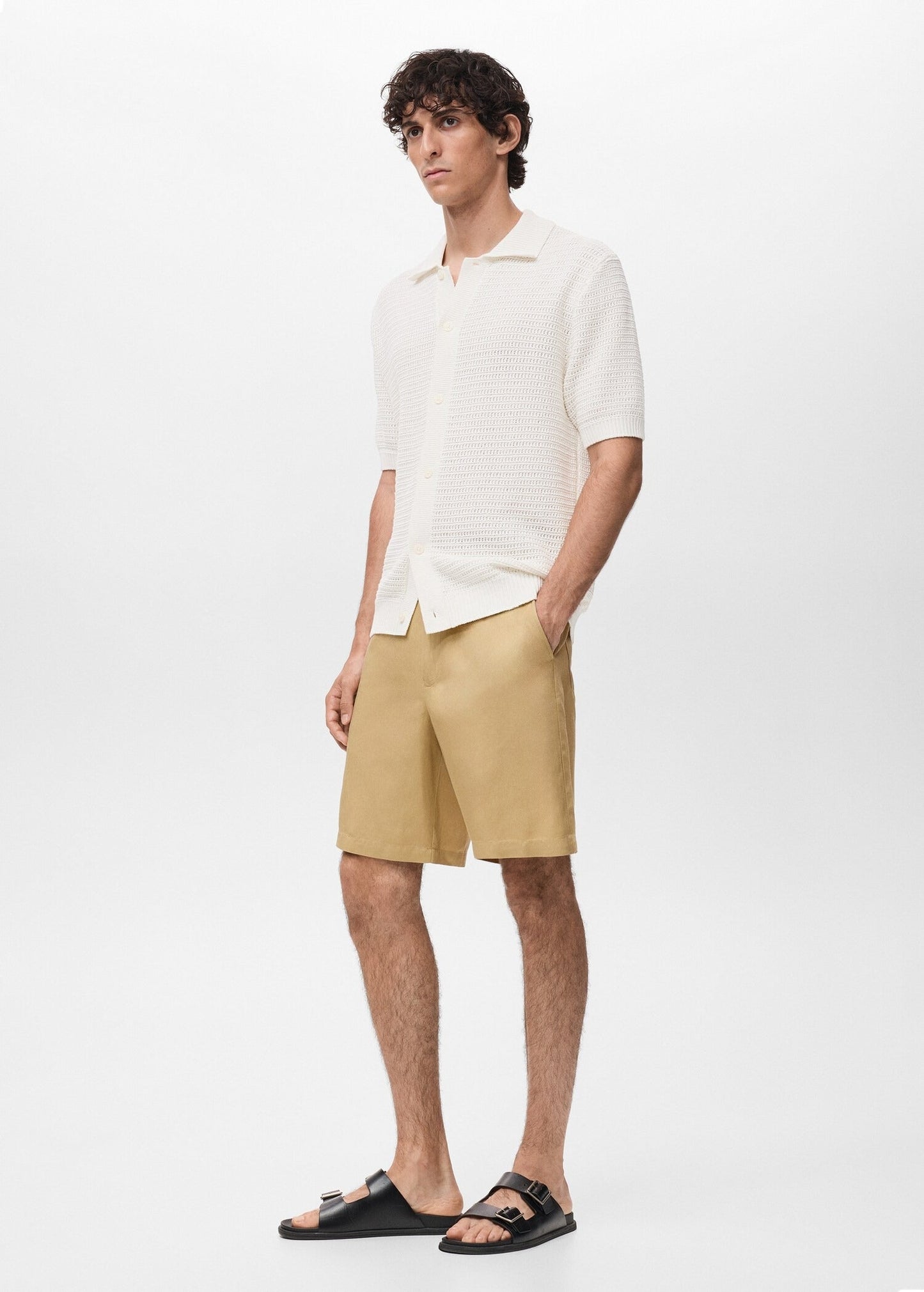 Crochet Knit Openwork Polo Shirt - White