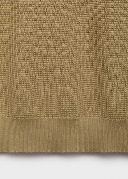 Textured Knit Polo Shirt - Beige