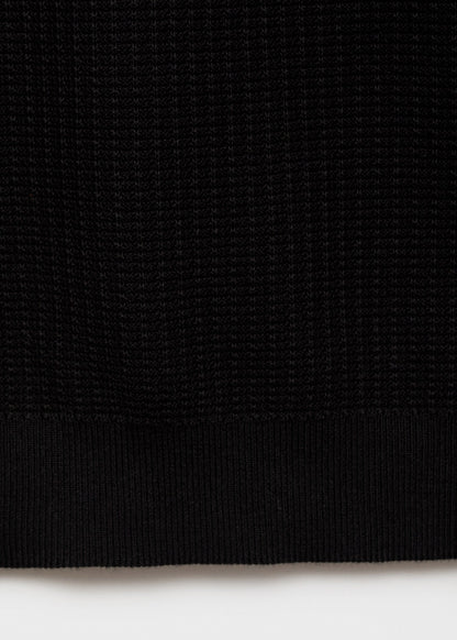 Textured Knit Polo Shirt - Black
