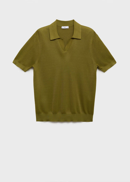 Textured Knit Polo Shirt - Green
