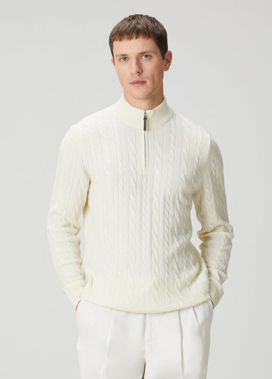 Men's Textured Jumper with High Neck and Zip