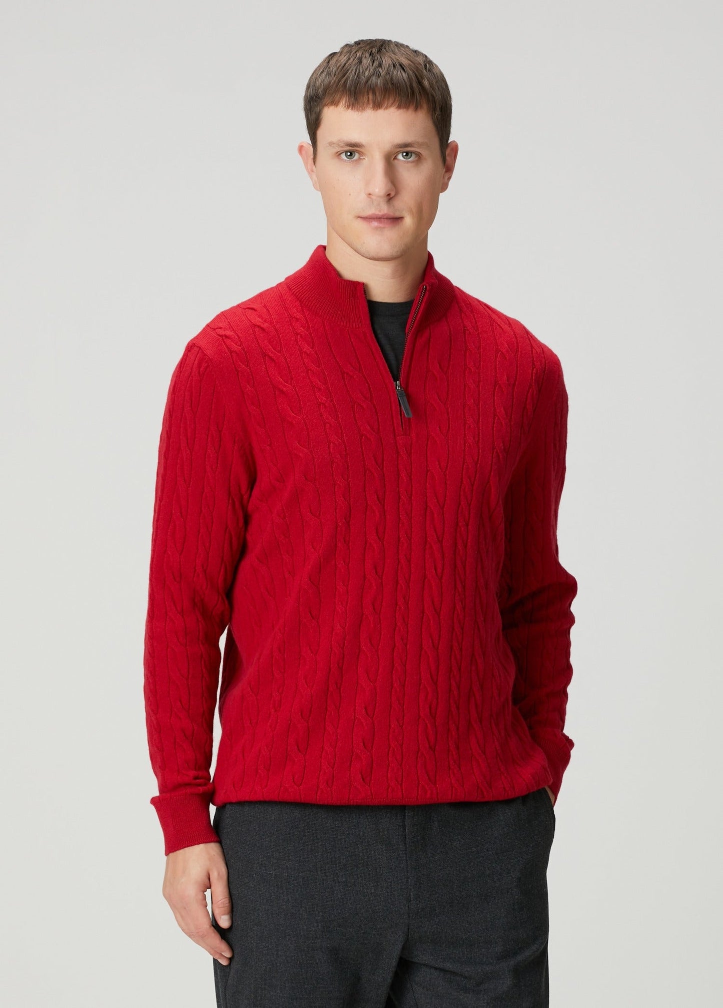 Men's Textured Jumper with High Neck and Zip