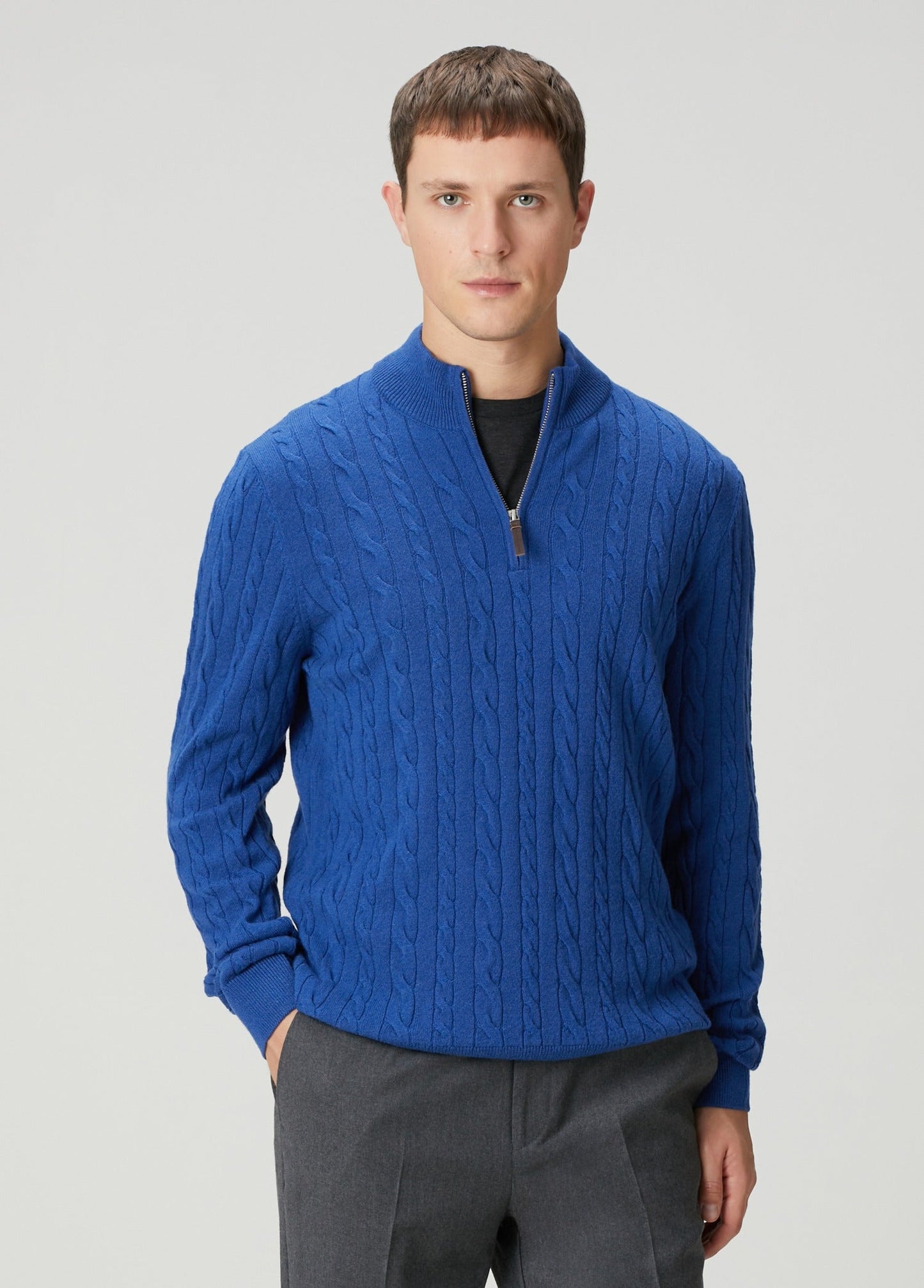 Men's Textured Jumper with High Neck and Zip