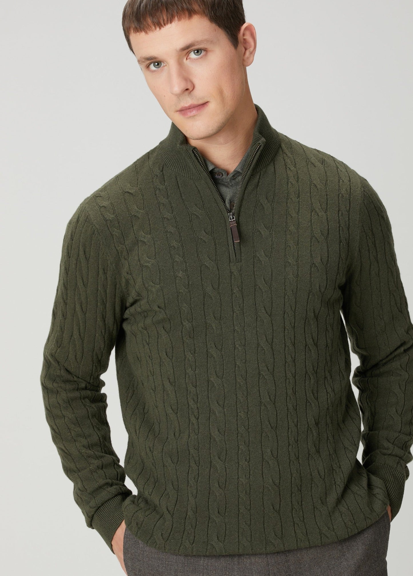 Men's Textured Jumper with High Neck and Zip