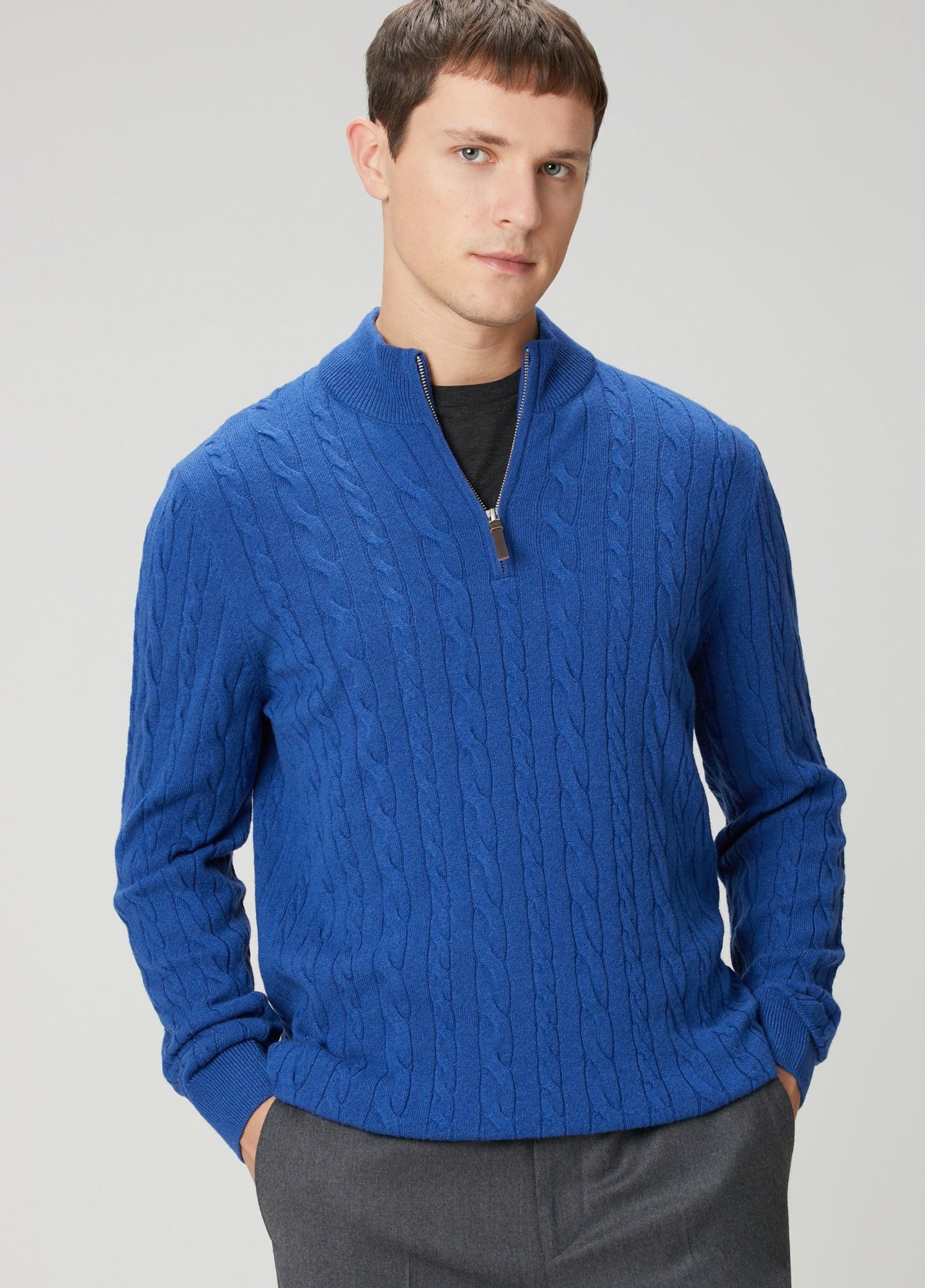Men's Textured Jumper with High Neck and Zip
