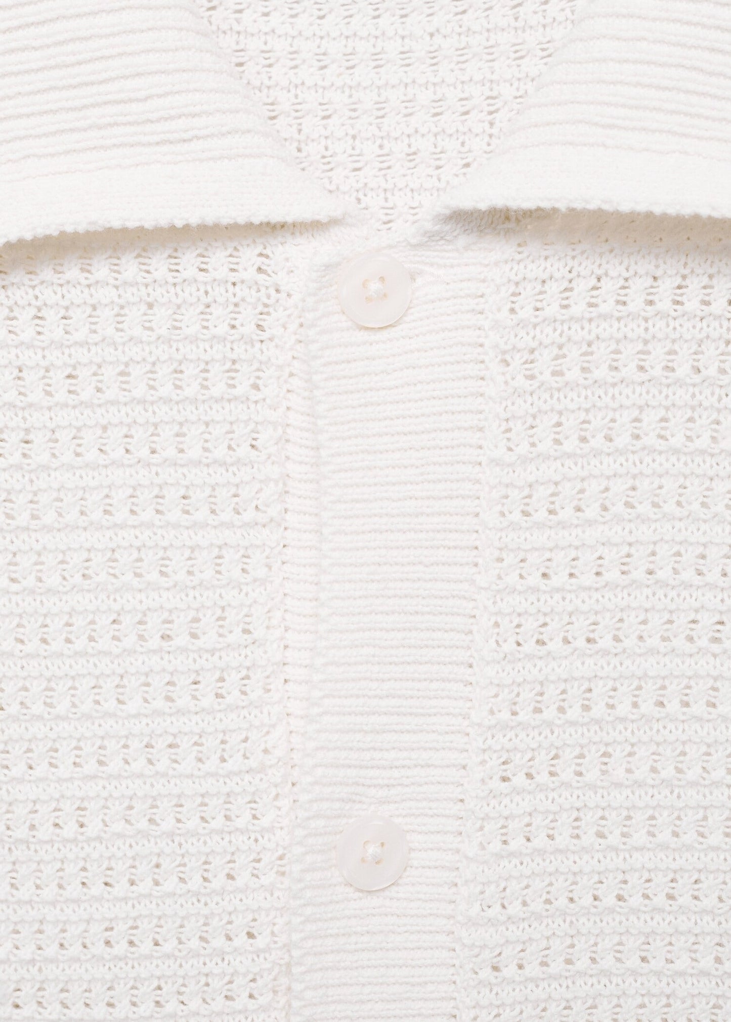 Crochet Knit Openwork Polo Shirt - White