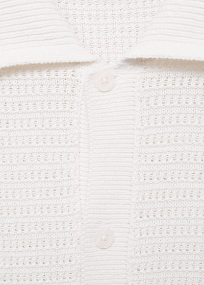Crochet Knit Openwork Polo Shirt - White