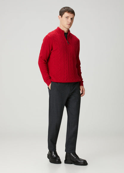 Men's Textured Jumper with High Neck and Zip