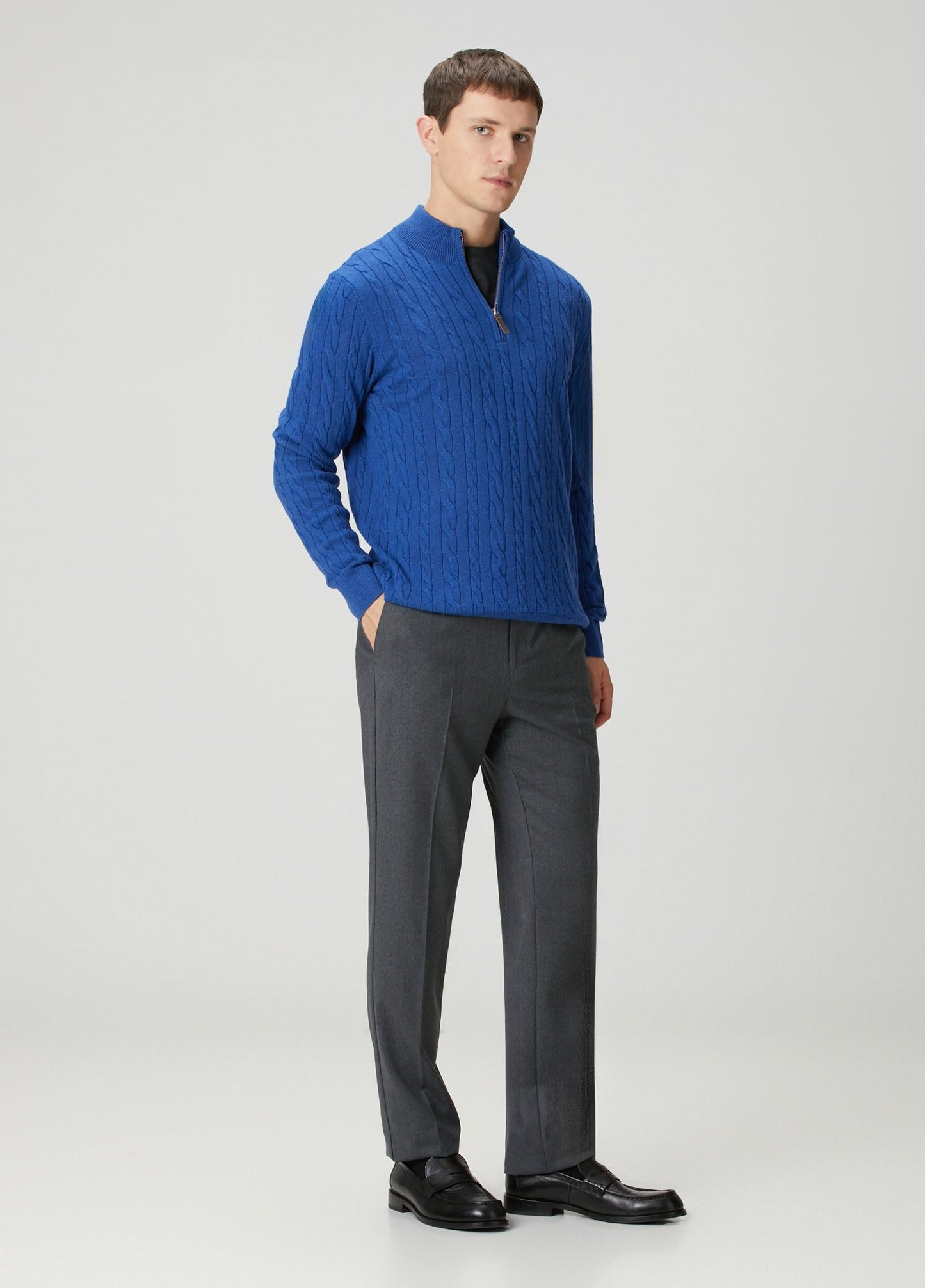Men's Textured Jumper with High Neck and Zip