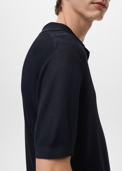 Textured Knit Polo Shirt - Navy Blue