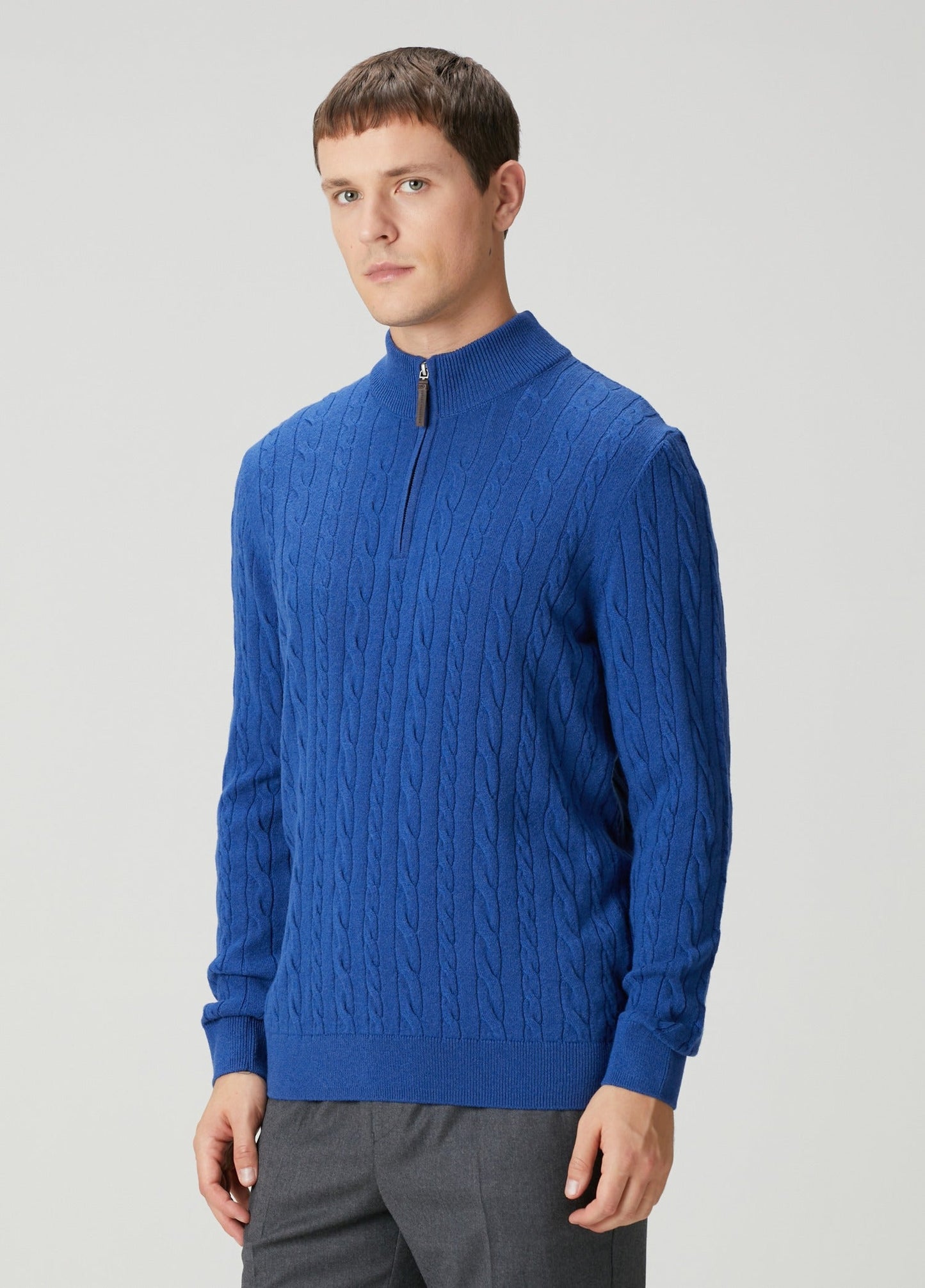 Men's Textured Jumper with High Neck and Zip