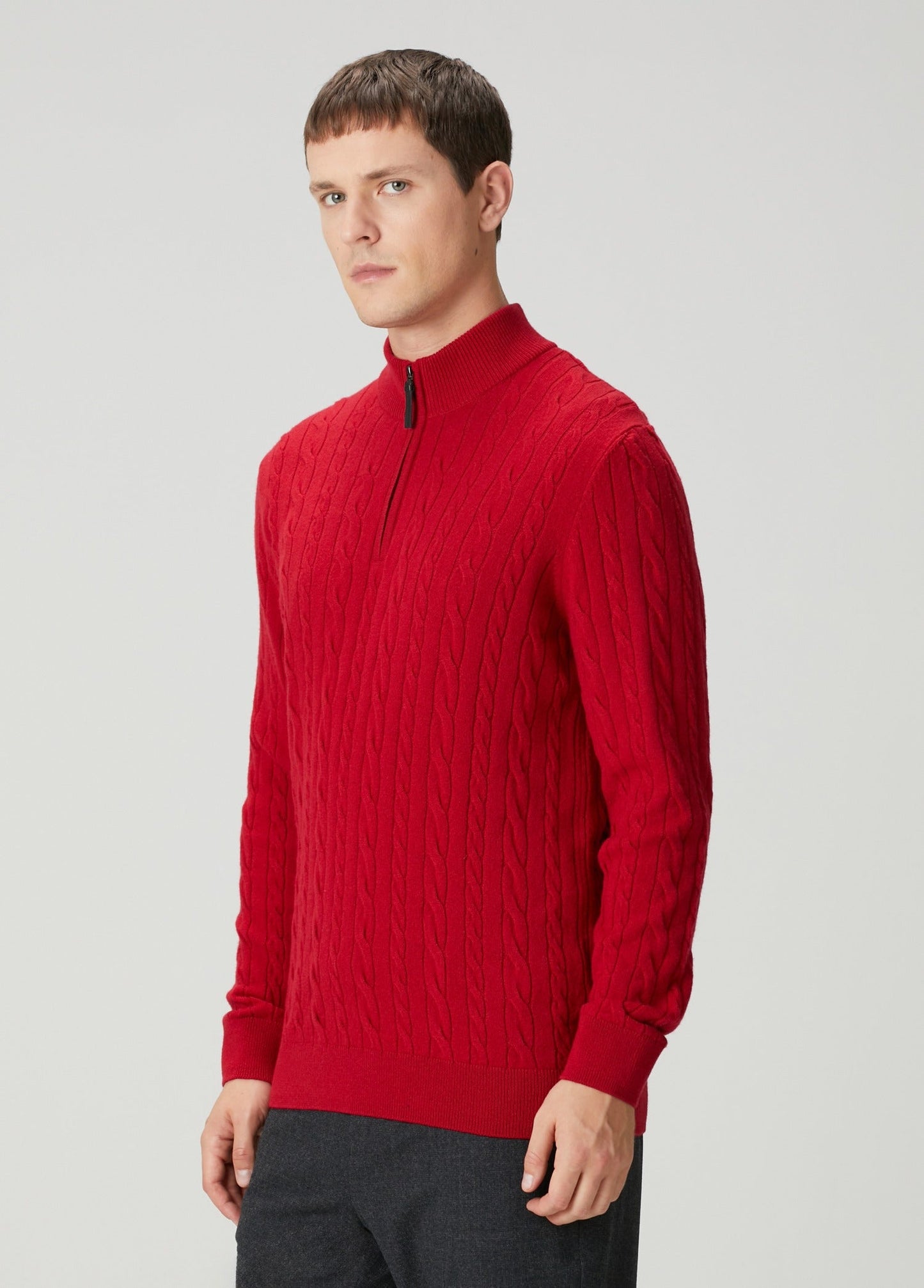 Men's Textured Jumper with High Neck and Zip