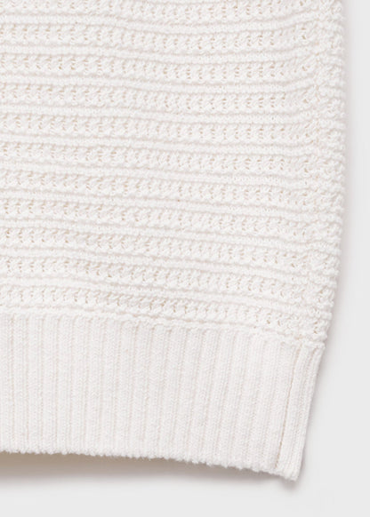 Crochet Knit Openwork Polo Shirt - White