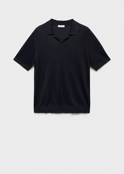 Textured Knit Polo Shirt - Navy Blue