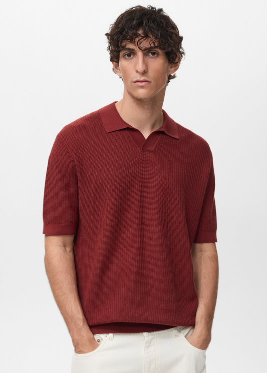 Textured Knit Polo Shirt - Red