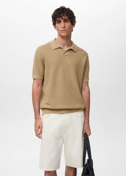 Textured Knit Polo Shirt - Beige