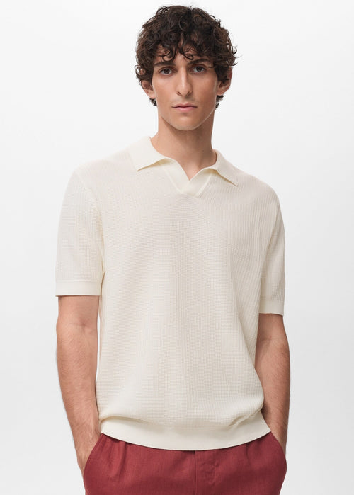 Textured Knit Polo Shirt - White