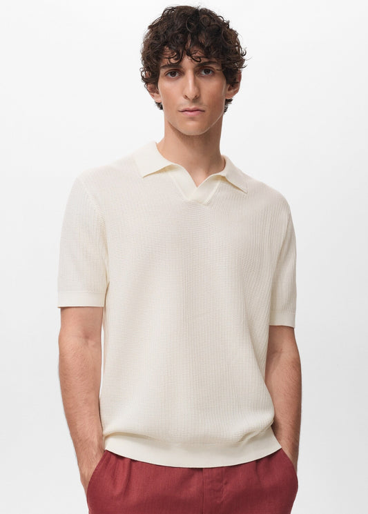 Textured Knit Polo Shirt - White