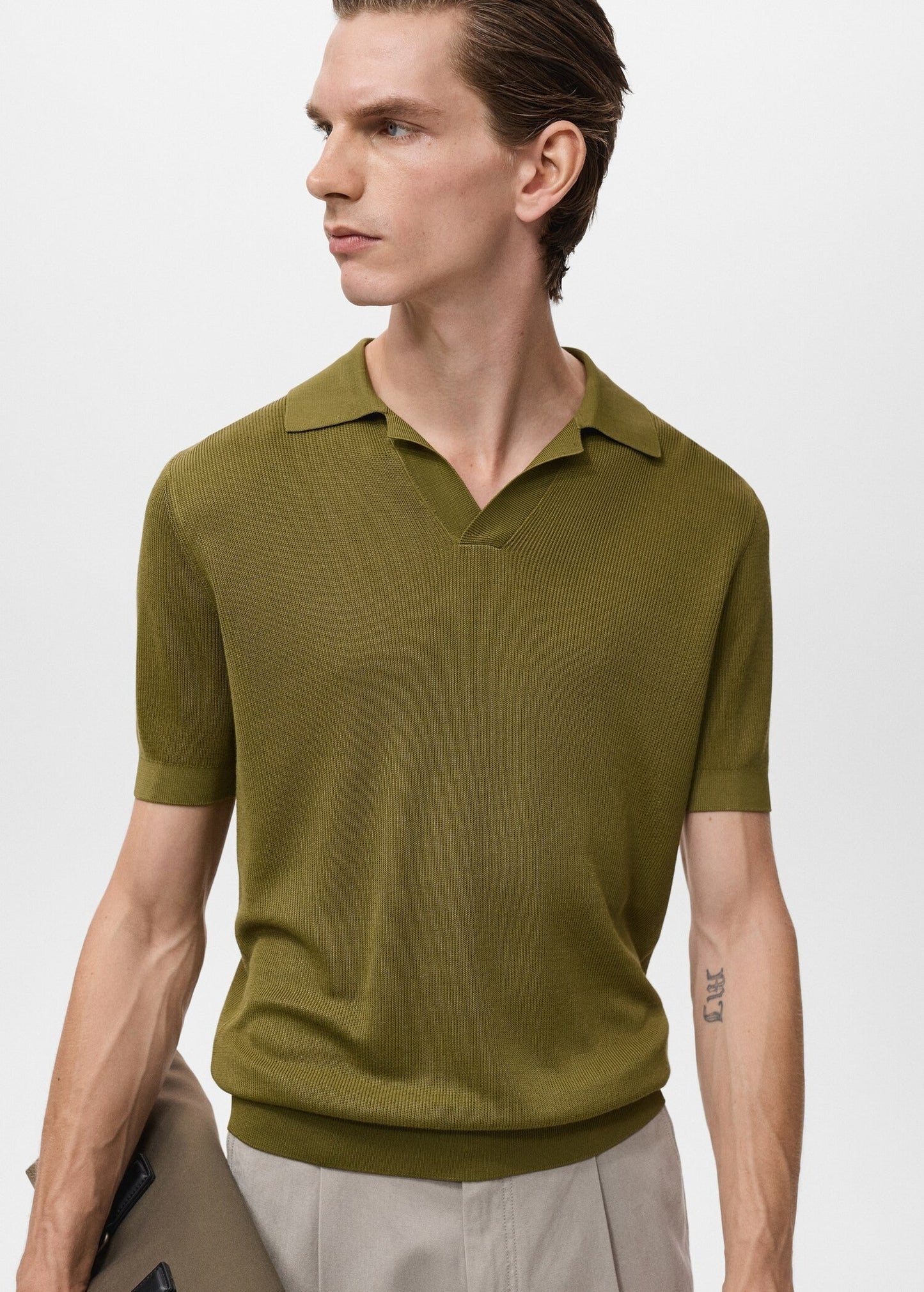 Textured Knit Polo Shirt - Green