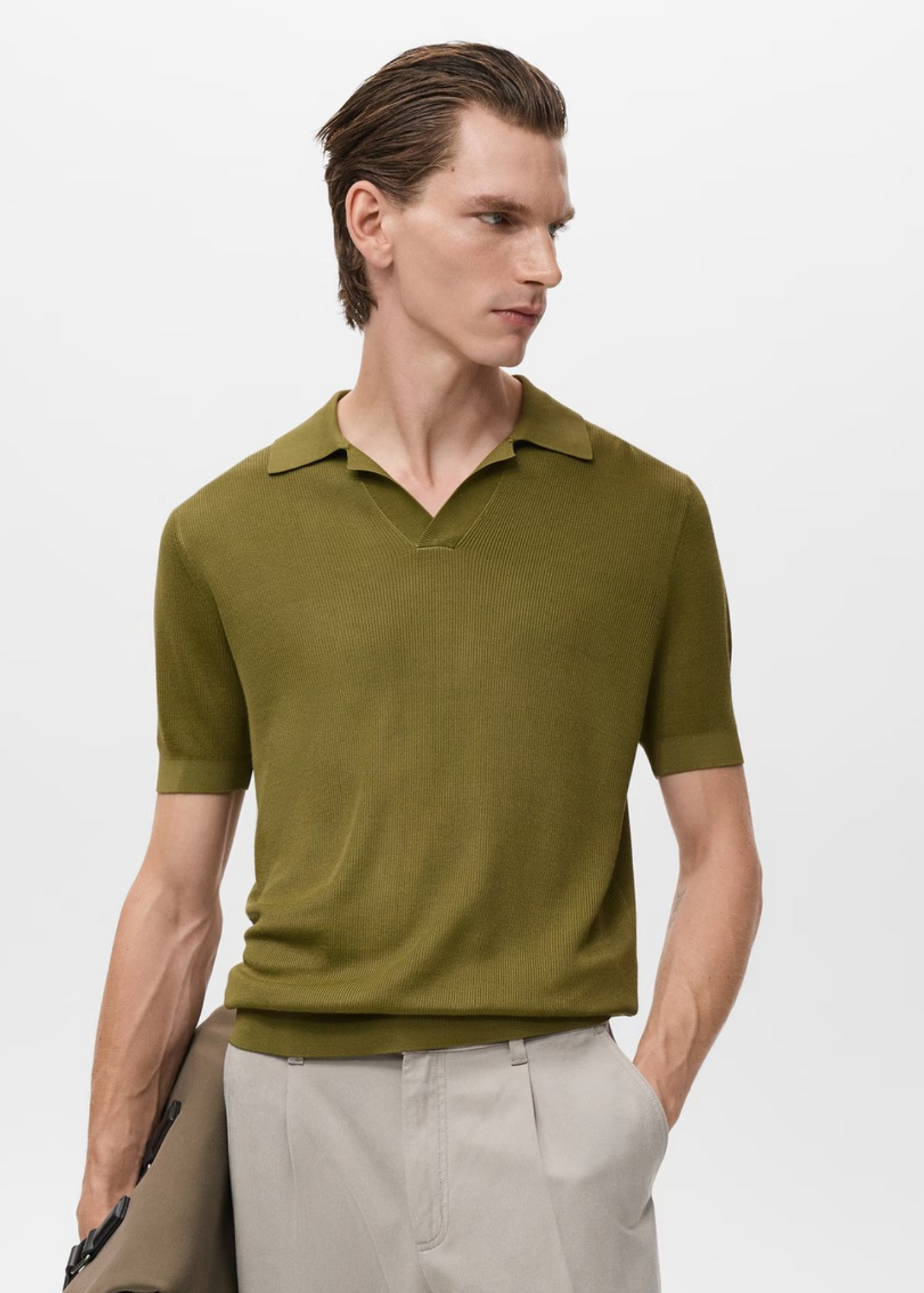 Textured Knit Polo Shirt - Green