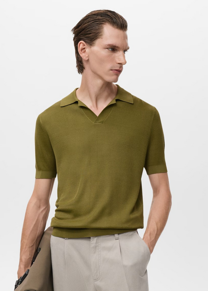 Textured Knit Polo Shirt - Green